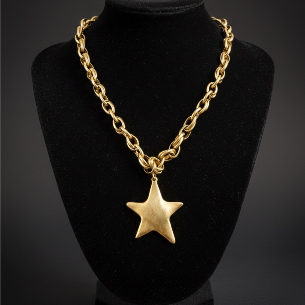 Bracha Gold Star Pendant Chunky Chain Necklace 17”